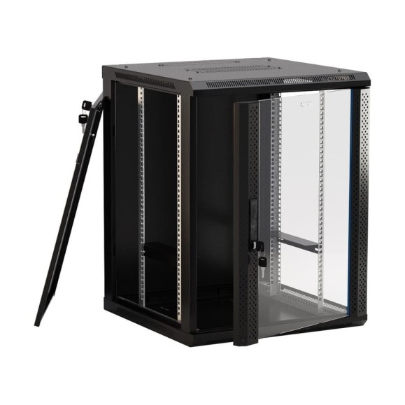 Настенный шкаф Hyperline TWB-2766-GP-RAL9004 19-дюймовый (19"), 27U, 1304x600x600, стеклянная дверь с перфорацией по бокам, ручка с замком, Цвет черный (RAL 9004) (разобранный) 397151