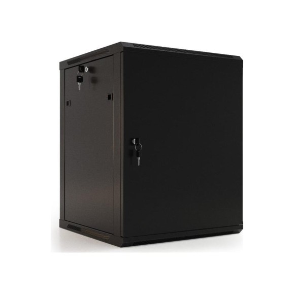 Настенный шкаф Hyperline TWB-1266-SR-RAL9004 19-дюймовый (19"), 12U, 650x600x600, металлическая передняя дверь с замком, две боковые панели, Цвет черный (RAL 9004) (разобранный) 395306