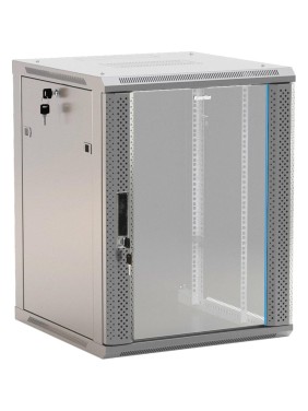Настенный шкаф Hyperline TWB-1545-GP-RAL7035 19-дюймовый (19"), 15U, 775x600x450, стеклянная дверь с перфорацией по бокам, ручка с замком, Цвет серый (RAL 7035) (разобранный) 451998