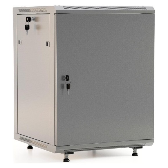 Настенный шкаф Hyperline TWB-FC-1266-SR-RAL7035 19-дюймовый (19"), 12U, 650x600x600, металлическая передняя дверь с замком, две боковые панели, с возможностью установки на ножки (в комплекте), Цвет серый (RAL 7035) (разобранный) 452016