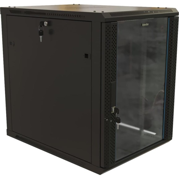 Настенный шкаф Hyperline TWB-1568-GP-RAL9004 19-дюймовый (19"), 15U, 775x600x800, стеклянная дверь с перфорацией по бокам, ручка с замком, Цвет черный (RAL 9004) (разобранный) 480826 Настенный шкаф Hyperline TWB-1568-GP-RAL9004 19-дюймовый (19"), 15U, 775x600x800, стеклянная дверь с перфорацией по бокам, ручка с замком, Цвет черный (RAL 9004) (разобранный) 480826
