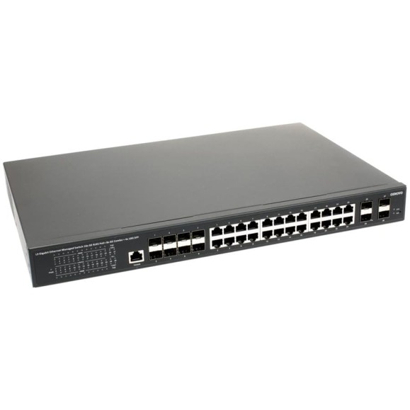 Управляемый L3 коммутатор OSNOVO SW-32G4X-3L Gigabit Ethernet на 16xGE RJ-45 c PoE + 8xGE Combo (RJ-45 + SFP) + 4x10G SFP+ Uplink sct1447 Управляемый L3 коммутатор OSNOVO SW-32G4X-3L Gigabit Ethernet на 16xGE RJ-45 c PoE + 8xGE Combo (RJ-45 + SFP) + 4x10G SFP+ Uplink sct1447