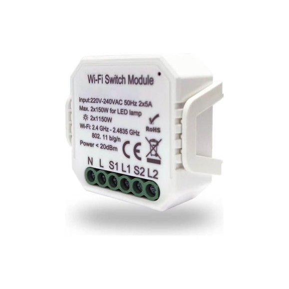 Двухканальное Wi-Fi реле-выключатель DENKIRS RL1000 RL1002-SM