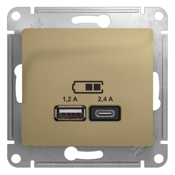 usb розетка a+с Systeme Electric Glossa титан 5в/2,4а, 2x5в/1,2 а GSL000439
