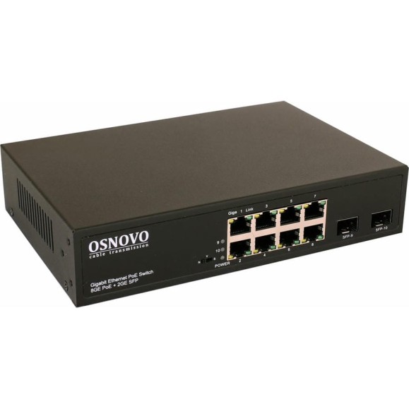 PoE коммутатор OSNOVO SW-80802(150W) Gigabit Ethernet на 8 RJ45 + 2 SFP порта sct1303