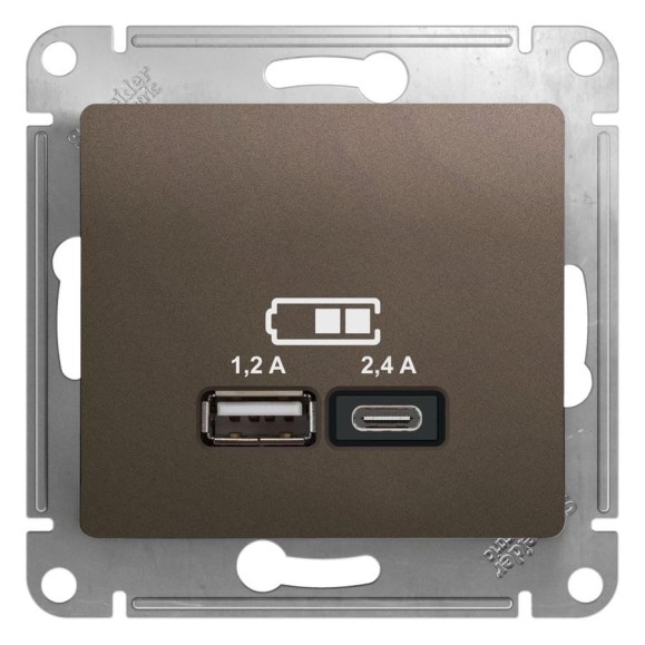 usb розетка a+с Systeme Electric Glossa шоколад 5в/2,4а, 2x5в/1,2 а GSL000839