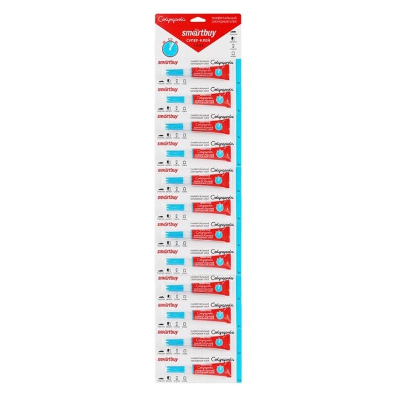 Супер-клей гель Smartbuy универсальный, сверхпрочный, 3 гр., лента bl-12 (144/576), упаковка 12 шт. SBT-SGG-1P1 Супер-клей гель Smartbuy универсальный, сверхпрочный, 3 гр., лента bl-12 (144/576), упаковка 12 шт. SBT-SGG-1P1