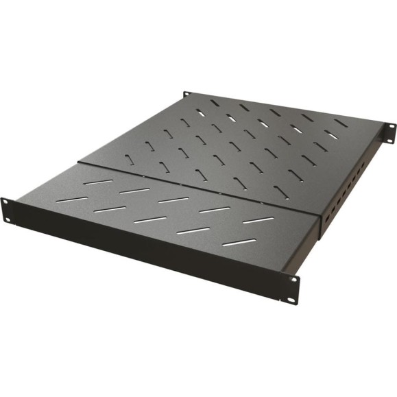 Полка Hyperline TSD3M-1U-650/1100-RAL9005 c 19'' креплением, раздвижная, с регулируемой глубиной установки от 650 мм до 1100 мм, 1U, нагрузка до 150 кг, для установки в шкафы глубиной 800-1200 мм, цвет черный 443449