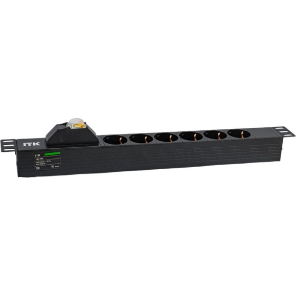 Блок розеток IEK ITK PDU 6 роз. нем. ст. с автом.10А 1U, вх.С14 без каб. чер. PH21-6D3 Блок розеток IEK ITK PDU 6 роз. нем. ст. с автом.10А 1U, вх.С14 без каб. чер. PH21-6D3