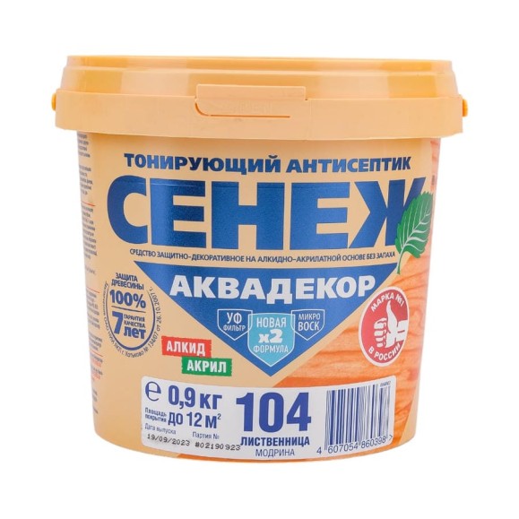 Антисептик для дерева СЕНЕЖ АКВАДЕКОР Х2-104 (лиственница; 0.9 кг) 11043