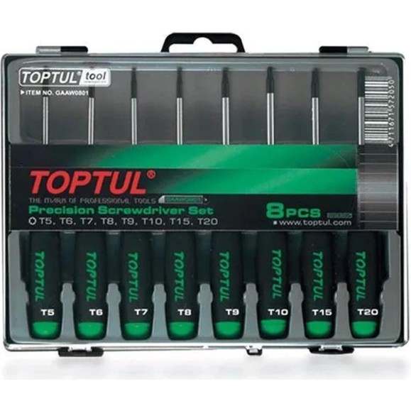 Набор отверток для точных работ TOPTUL TORX T5-T20 8 шт. GAAW0801