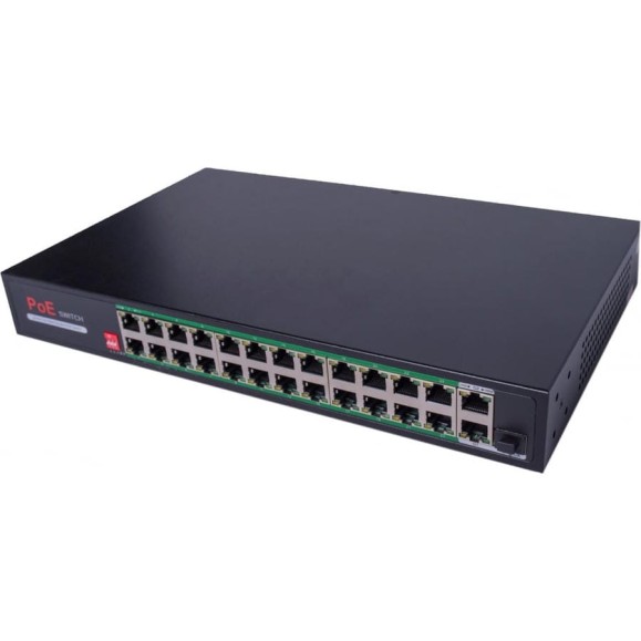 Poe коммутатор ComOnyx, 24 poe + 2 uplink + sfp, poe 250w + 250m + watchdog, co-swp24c, 200-033