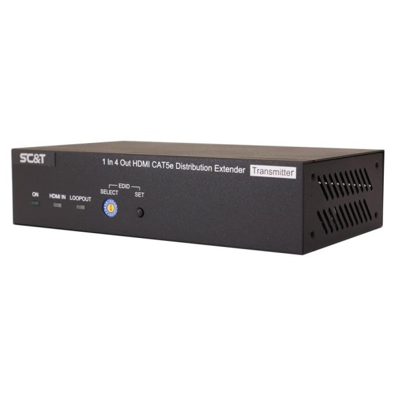 Комплект (удлинитель-распределитель+4 приёмника) HDMI SC&T HE04SEK 1.4 (1 вход/4 выхода) с передачей по кабелю витой пары CAT5e на удалённые приёмники sct1311