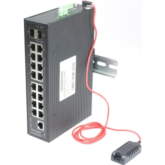 Промышленный управляемый коммутатор OSNOVO SW-81602/ILS(Port 90W, 600W) (L2+) HiPoE Gigabit Ethernet на 16GE PoE + 2 GE SFP порта с функцией мониторинга температуры, влажности, напряжения sct1382