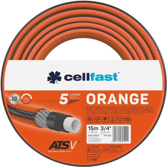 Садовый шланг Cellfast ORANGE 5 слоев, 3/4, 15 м 15-025 Садовый шланг Cellfast ORANGE 5 слоев, 3/4, 15 м 15-025