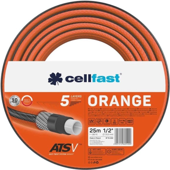 Садовый шланг Cellfast ORANGE 5 слоев, 1/2, 25 м 15-002 Садовый шланг Cellfast ORANGE 5 слоев, 1/2, 25 м 15-002