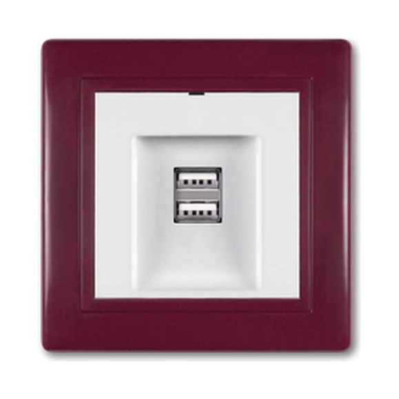 Розетка Aling-Conel PRESTIGE USB-зарядное устройство, двойная 2xUSB А+А 250V/5V 2.1A, бордо-бордо-белый 6161.330 Розетка Aling-Conel PRESTIGE USB-зарядное устройство, двойная 2xUSB А+А 250V/5V 2.1A, бордо-бордо-белый 6161.330