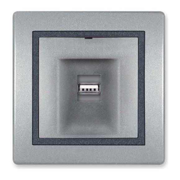 Розетка USB Aling-Conel PRESTIGE тип А, с Keystone модулем, серебро-графит-серебро 6162.S2S