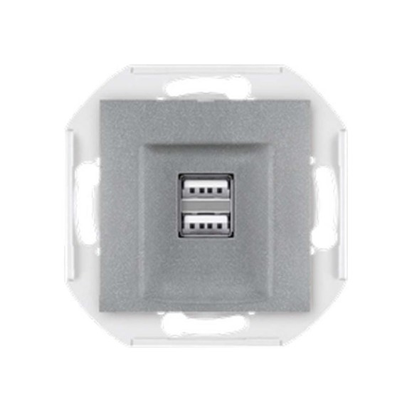 Розетка Aling-Conel PRESTIGE USB-зарядное устройство, двойная 2xUSB А+А 250V/5V 2.1A, механизм, серебряная 60161.S Розетка Aling-Conel PRESTIGE USB-зарядное устройство, двойная 2xUSB А+А 250V/5V 2.1A, механизм, серебряная 60161.S