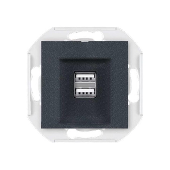 Розетка Aling-Conel PRESTIGE USB-зарядное устройство, двойная 2xUSB А+А 250V/5V 2.1A, механизм, графитовая 60161.2 Розетка Aling-Conel PRESTIGE USB-зарядное устройство, двойная 2xUSB А+А 250V/5V 2.1A, механизм, графитовая 60161.2