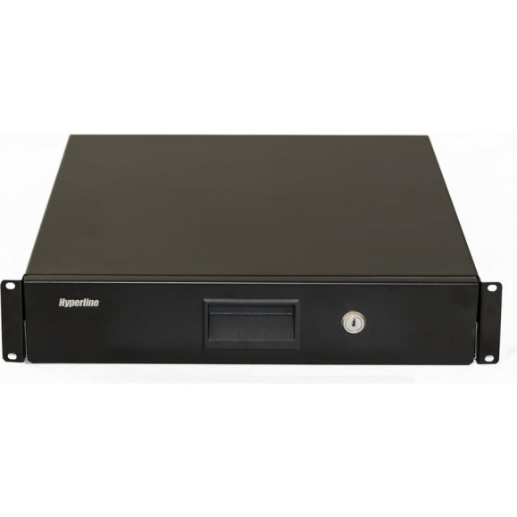 Полка (ящик) для документов с замком Hyperline TDR3-2U-460-RAL9004 2U, 88x483x460мм (ВхШхГ), цвет черный (RAL 9004) 481716