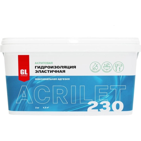 Гидроизоляция для ванной и влажных помещений GL Technology ACRILET 230 , 3 кг, голубая А230-3 Гидроизоляция для ванной и влажных помещений GL Technology ACRILET 230 , 3 кг, голубая А230-3