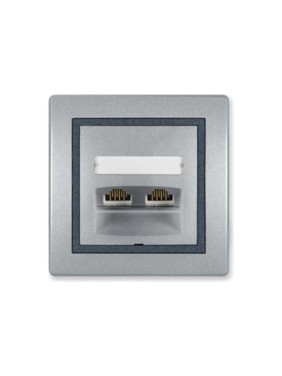 Компьютерная двойная розетка с Keystone модулями Aling-conel PRESTIGE 2хRJ45 кат.5e FTP серебро-графит-серебро арт. 614S.S2S