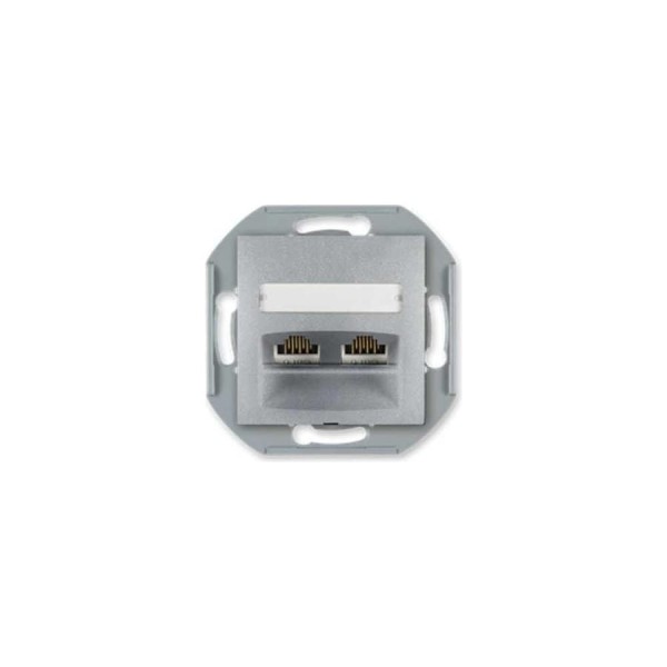 Компьютерная двойная розетка с Keystone модулями Aling-conel PRESTIGE 2хRJ45 кат.5e UTP , механизм, серебряная арт. 6014.S