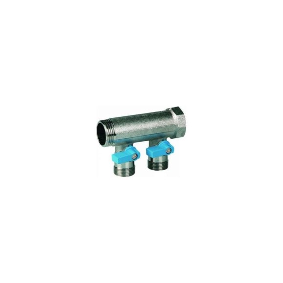 Коллектор Henco 1" с синими шаровыми кранами, 3/4"НР под евроконус, 1" - 2xEK14,16,18,20 VB060502-BLAUW