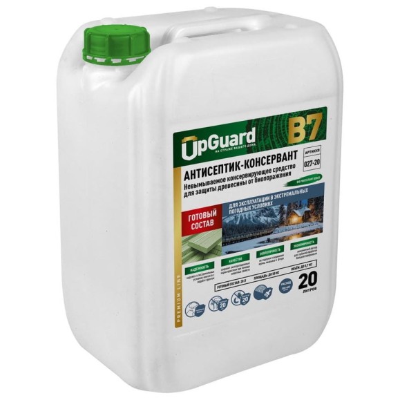 Антисептик UPGUARD B7, готовый состав, невымываемый антисептик-консервант для защиты древесины в экстремальных погодных условиях, срок защиты до 55 лет, 20 л, 027-20 (O27-20)