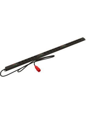 Вертикальный блок розеток Hyperline SHE-18SH-A-3PVR 18 розеток Schuko, амперметр, кабель питания 3м (5x6.0мм2) с вилкой IEC 60309 16А (3P+N+E), 380В, корпус алюминий, черный 455567