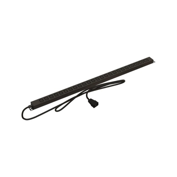 Вертикальный блок розеток Hyperline SHE-20IEC-4BIEC-2.5AIEC 20 розеток IEC320 C13, 4 розетки IEC320 C19, кабель питания 2.5м (3x1.5мм2) с вилкой IEC320 C20 16A, 250В, корпус алюминий, черный 483395