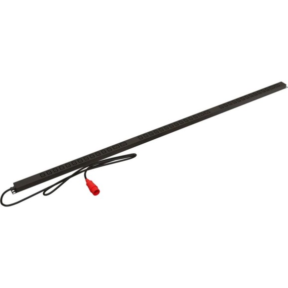 Вертикальный блок розеток Hyperline SHE-36IEC-6BIEC-3PVR 36 розеток IEC320 C13, 6 розеток IEC320 C19, кабель питания 3м (5x2.5мм2) с вилкой IEC 60309 16А (3P+N+E), 380В, корпус алюминий, черный 455544