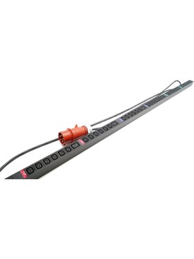 Блок розеток Hyperline She-36iec-6biec-3x32-3pvr, вертикальный, 36 розеток iec320 c13, 6 розеток iec320 c19, кабель питания 3м (5x4.0мм2) с вилкой iec 60309 32а (3p+n+e), 380в, корпус алюминий, черный 525053