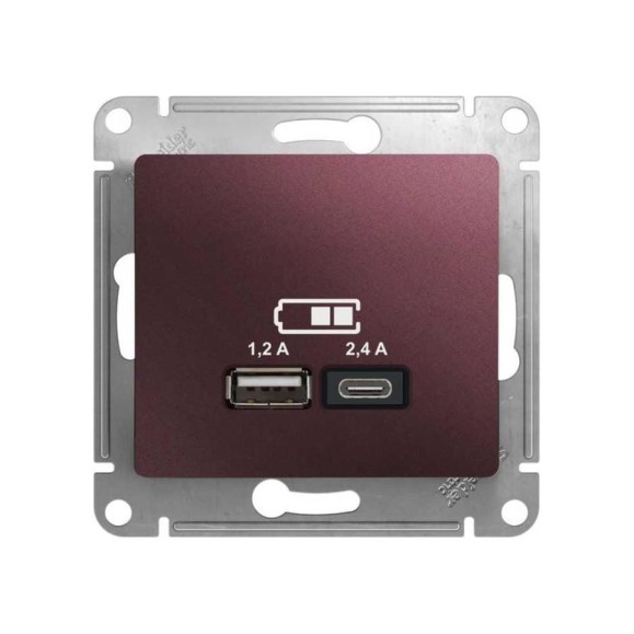 Usb розетка a+с Systeme Electric Glossa баклажановый 5в/2,4а, 2x5в/1,2 а GSL001139
