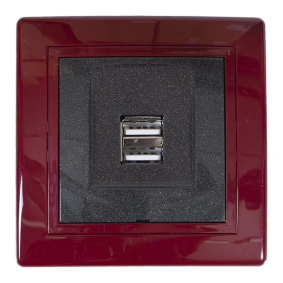 Розетка Aling-Conel PRESTIGE USB-зарядное устройство, двойная 2xUSB А+А 250V/5V 2.1A, бордо-бордо-графит 6161.332 Розетка Aling-Conel PRESTIGE USB-зарядное устройство, двойная 2xUSB А+А 250V/5V 2.1A, бордо-бордо-графит 6161.332