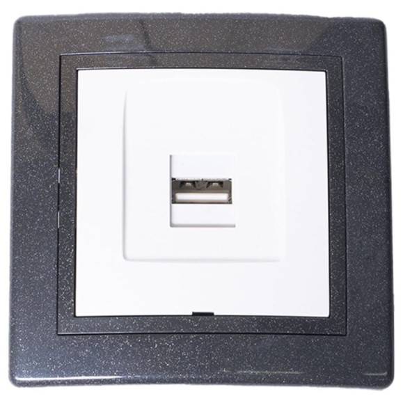 Розетка USB Aling-Conel PRESTIGE тип А, с Keystone модулем, графит-графит-белый 6162.220