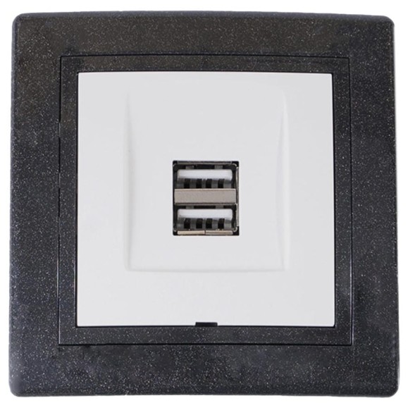 Розетка Aling-Conel PRESTIGE USB-зарядное устройство, двойная 2xUSB А+А 250V/5V 2.1A, графит-графит-белый 6161.220 Розетка Aling-Conel PRESTIGE USB-зарядное устройство, двойная 2xUSB А+А 250V/5V 2.1A, графит-графит-белый 6161.220