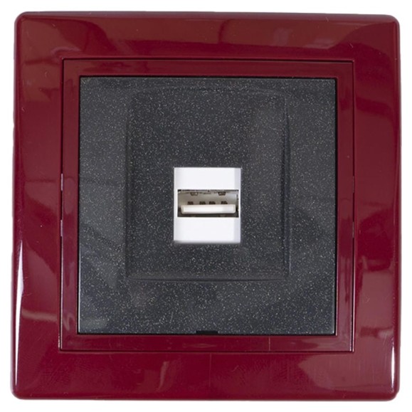 Розетка USB Aling-Conel PRESTIGE тип А, с Keystone модулем, бордо-бордо-графит 6162.332