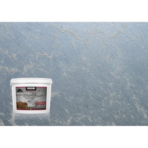 Декоративное покрытие BRAVO DECOR Silver Sand серебро, эффект песчаных бурь с перламутром, наносится кистью в 1 слой, 1 кг 18713 Декоративное покрытие BRAVO DECOR Silver Sand серебро, эффект песчаных бурь с перламутром, наносится кистью в 1 слой, 1 кг 18713