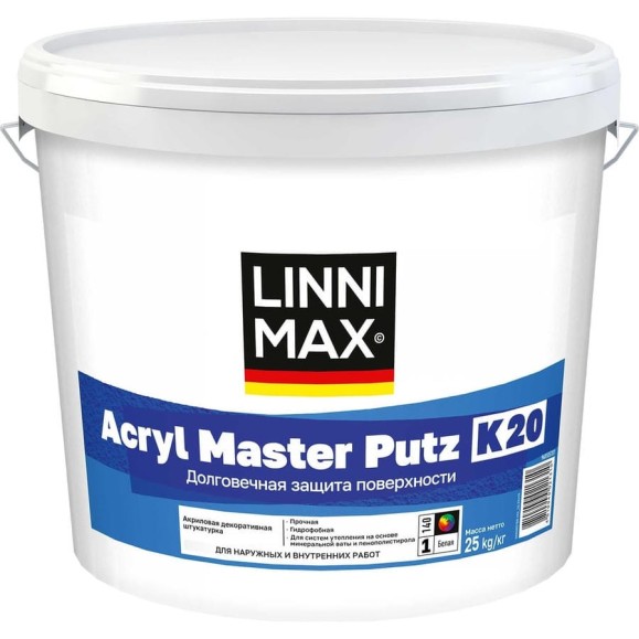 Штукатурка декоративная акриловая для наружных и внутренних работ LINNIMAX Acryl Master Putz K20, База 1, 25 кг 948105787 Штукатурка декоративная акриловая для наружных и внутренних работ LINNIMAX Acryl Master Putz K20, База 1, 25 кг 948105787