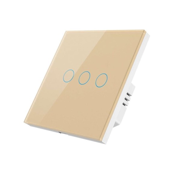 Умный Zigbee выключатель Roximo сенсорный, трехкнопочный, золотой SZSEN01-3G