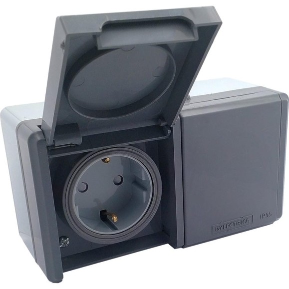 2-местная розетка Bylectrica с земл., шторки, IP55 серия ПРАЛЕСКА АКВА РА16-0156 (03)
