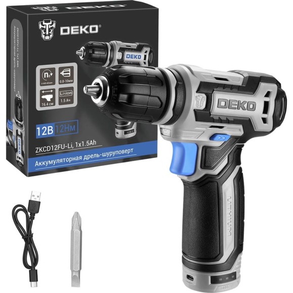 Аккумуляторная дрель-шуруповерт DEKO ZKCD12FU-Li, 12В, 1x1.5Ач 063-4141