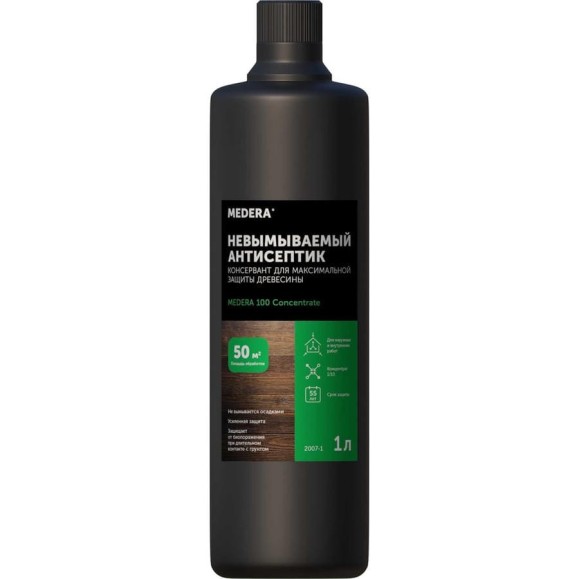 Невымываемый универсальный антисептик для древесины MEDERA 100 Concentrate 1 л 2007-1 Невымываемый универсальный антисептик для древесины MEDERA 100 Concentrate 1 л 2007-1