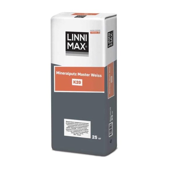 Декоративный штукатурный состав LINNIMAX Mineralputz Master Weiss K20 25 кг 746100013