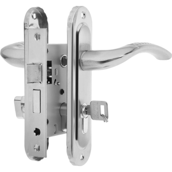 Замок врезной LOCKLAND RD002 с ручкой, 3 ключа, цвет хром 9632393