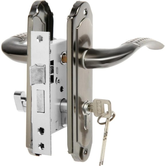Замок врезной LOCKLAND RD001 с ручкой, 3 ключа, цвет черный никель 9632391