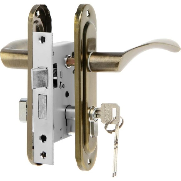 Замок врезной LOCKLAND RD003 с ручкой, 3 ключа, цвет бронза 9632396 Замок врезной LOCKLAND RD003 с ручкой, 3 ключа, цвет бронза 9632396