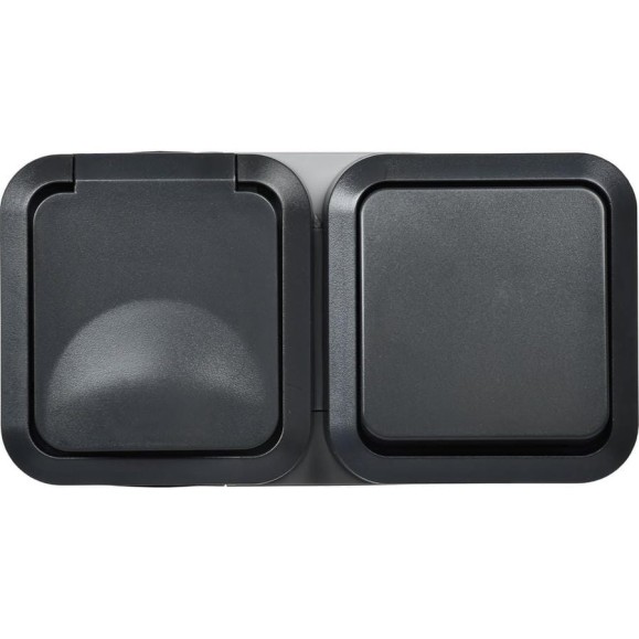 Блок розетка + выключатель IEK Tors горизонтальный 16а ip55 ts142 графит TS-G10-6-55-V-K53